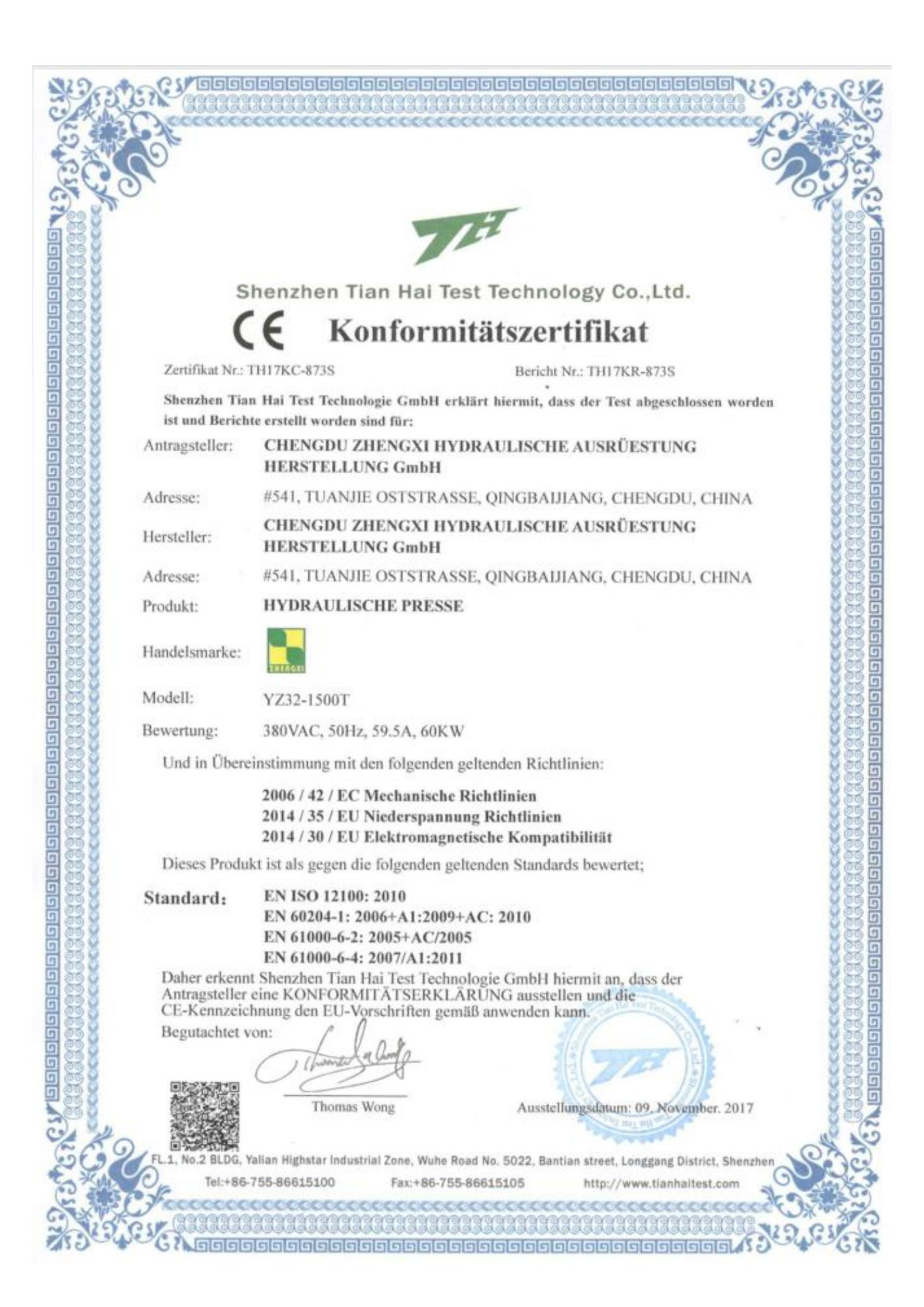 certificat international CE 2